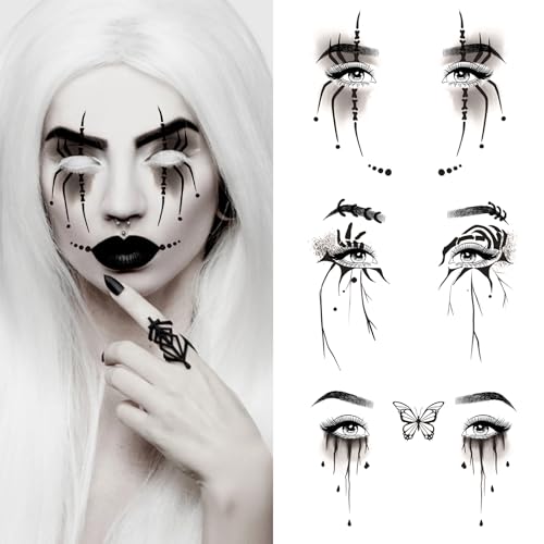 10 Pcs Halloween Face Tattoo Stickers - Vampire Clown Ghost Makeup