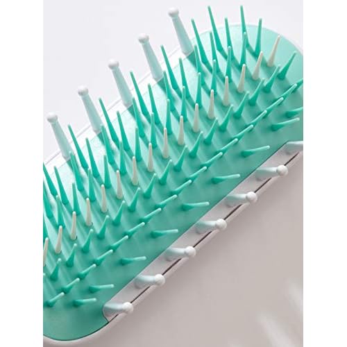 Frida Baby Detangling Hairbrush for Thick or Curly Hair, Toddler Hairbrush, Detangler Brush for Kids, Wide-Tooth Comb & Bristle Combo, Loosens Knots Without Tears or Breakage, Wet or Dry Use, Teal