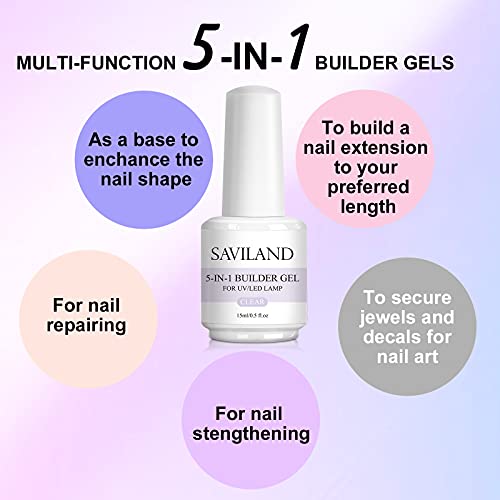 SAVILAND 5-in-1 Clear Builder Nail Gel for Extensions & Repair - 15ml