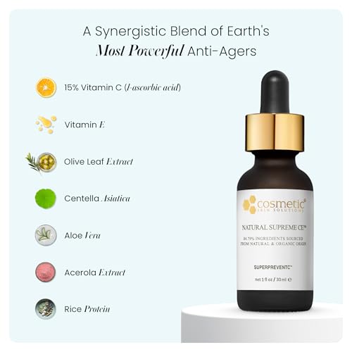Natural Supreme CE ? 15% Vitamin C Face Serum with Vitamin E, Aloe Vera & Organic Extracts ? Hydrating and Firming Antioxidant Serum for Smooth, Radiant Looking Skin ? 1 fl oz