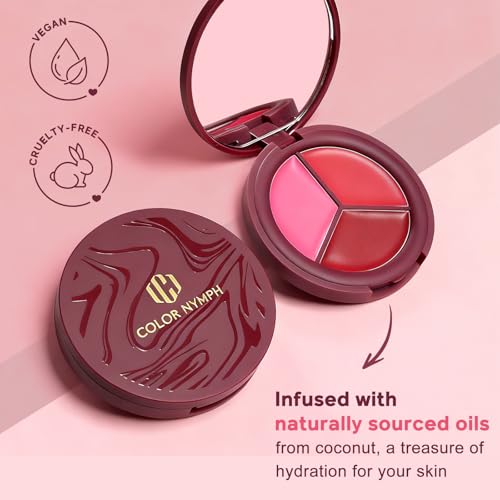 Color Nymph Blush Makeup - 3 Colors Ultra-Smoothy Cream Blush for Cheeks, Multi-Use Cream Blushes Balm & Lip Tint, Hydrating, Lightweight & Blendable Color, Face Makeup, Vegan & Cruelty-Free £¨#03£©