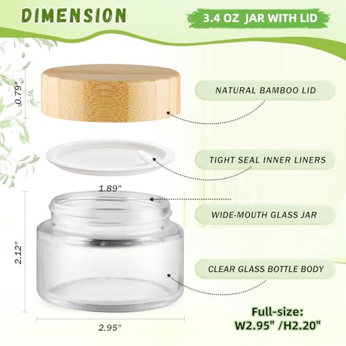 Round Glass Jars,Empty Clear Glass Jar Holder with Bamboo Lids,Small Travel Cosmetic Jars for Moisturizer,Foundation,Lotion,Ointment,Body Butter&Balms,Candle Making-6 Pcs (100 Gram)