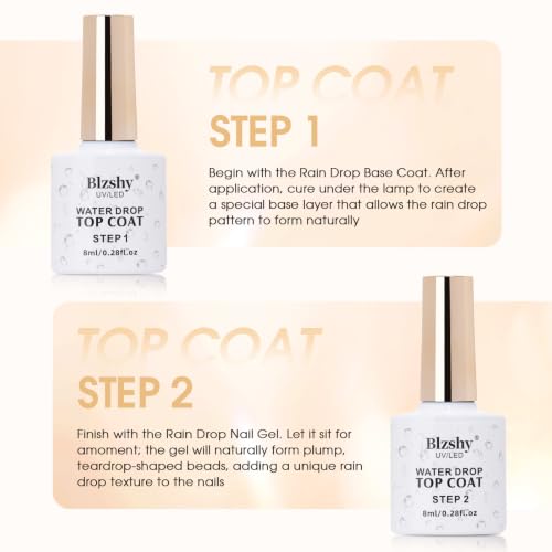 Blzshy Water Drop Gel Top Coat - 3D Raindrop Effect, 8ML