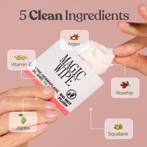 Pre-Shave Oil Wipes for Dermaplaning & Shaving - Vegan, 6 Pack