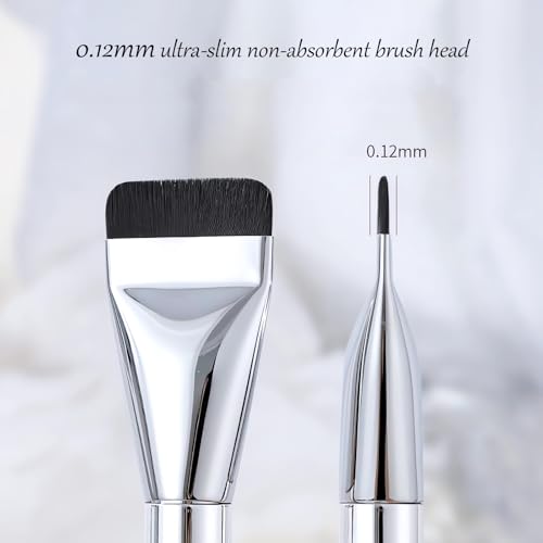 Korean Spatula Foundation Brush Set Ultra-Slim Flat Head Kabuki Brush Non-Absorbent Concealer Brush Foundation Brush for Blending Liquid, Cream or Flawless Makeup Application with 2 Puffs