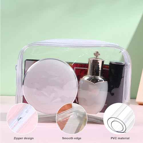 36 PCS Clear Makeup Bags Bulk Clear Cosmetics Bag Plastic Travel Bags Clears Plastic Toiletry Bags With Zipper Waterproof Portable Clears Bag for Travel Women Men Bathroom Organizing,White