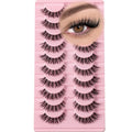 QUNETY Cat Eye False Eyelashes 10 Pairs Wispy Mink-Look Lashes, Clear Band