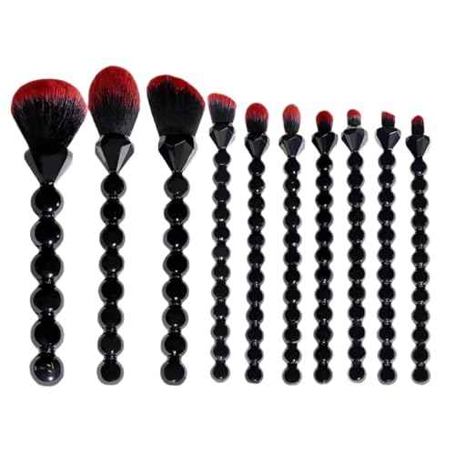 COSHINE Unique Diamond and Pearl Design Makeup Brush Set, 10pcs Cute and Full Complete Powder, Concealer, Blush, Eye Shadow Cosmetic Brushes Kit (BLACK)