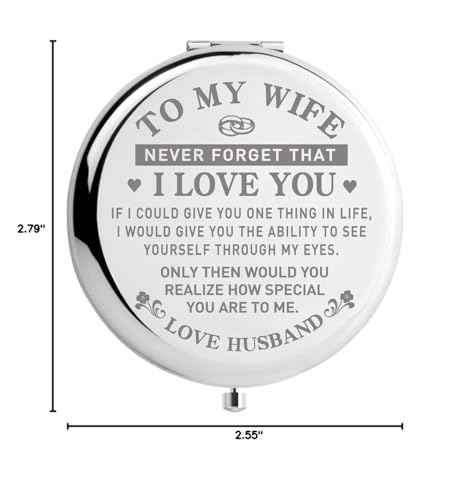 DIDADIC Travel Makeup Mirror for Wife, Wife Birthday Gift Ideas, Wife Gifts for Wedding Anniversary Valentines Day Mothers Day, Romantic Gift for Her