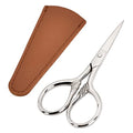 Small Facial Hair Scissors, Stainless steel (silver) Straight Tip Snips Beauty Grooming Kit for Eyebrows, Beard, Ear, Nose, Moustache Trimming with PU Case