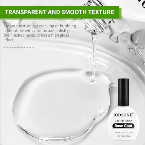 JODSONE Gel Nail Polish Top & Base Coat Set GN005 - Long Lasting Clear 16.5ml Duo - No Wipe UV Curing DIY Manicure Gift