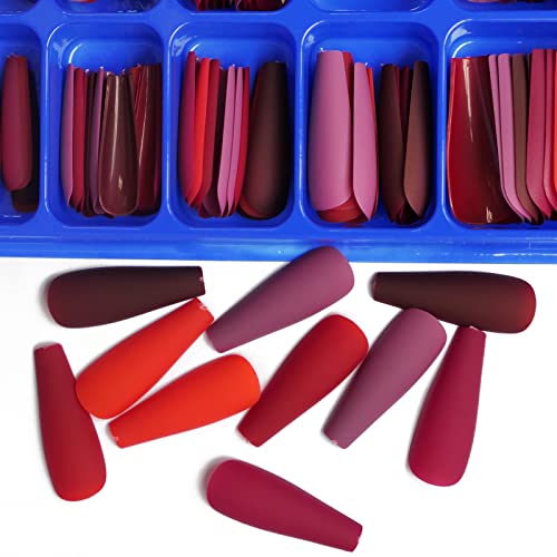 AddFavor 400pcs Long Press on Nails Coffin Matte Fake Nails Full Cover Ballerina Medium Length Acrylic Artificial False Nail Tips 20 Solid Colored Coffin Nails for Women DIY Nail