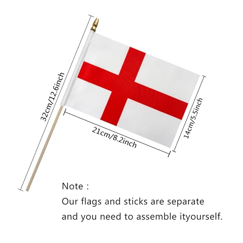 England Stick Flags 5x8 Inch, 12 Pack Hand Held