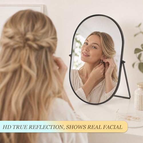 Oval Vanity Mirror with Adjustable Stand - Black Metal Frame