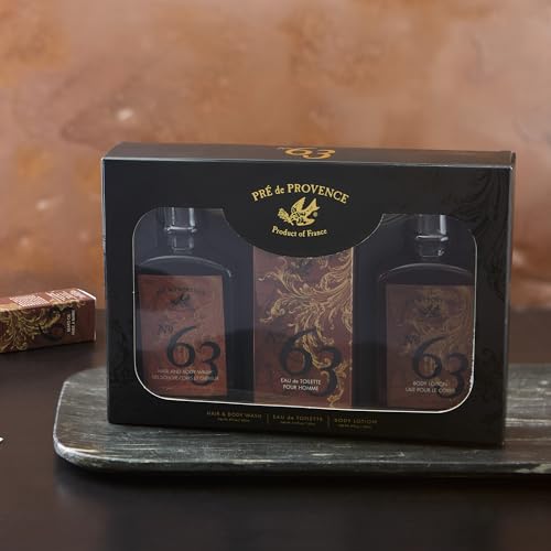 Pre de Provence No. 63 Men¡¯s Gift Set ? Shower Gel, Eau de Toilette & Body Lotion ? 3-Piece Grooming Kit with Masculine Fragrance