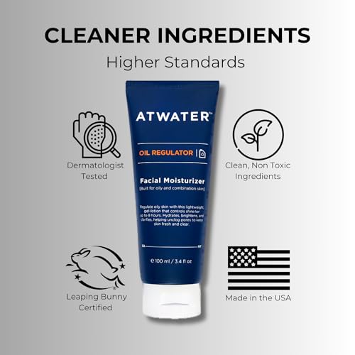 ATWATER Oil Regulator Men's Face Moisturizer, Oil Control Complex with Salicylic Acid and Niacinamide, Lightweight Unscented Formula for Oily Skin - 3.4 oz