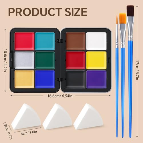 LSxia 16-Color Face & Body Paint Kit with Sponges & Brushes – Halloween SFX Makeup Palette