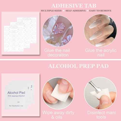 20PCS Press On Nail Tool Kit: Nail Prep Kit with Glue, Remover, Mini File, Buffer, Prep Pad, Adhesive Tabs, Wood Stick, Instruction Card