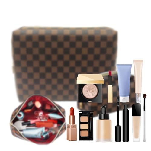 Checkered Makeup Bag, 2 Pcs Portable Leather Cosmetic Bag, Travel Toiletry Bag for Women, PERFECT for Christmas, Birthdays, Valentine¡¯s Day