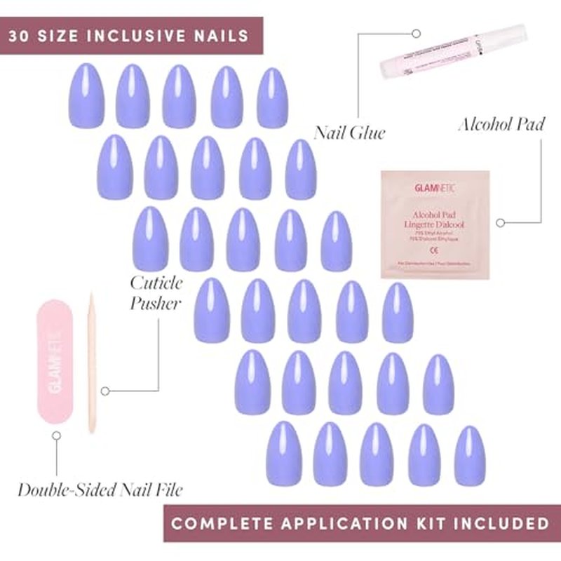 Glamnetic Periwinkle Press-On Nails - Short Almond Purple Kit