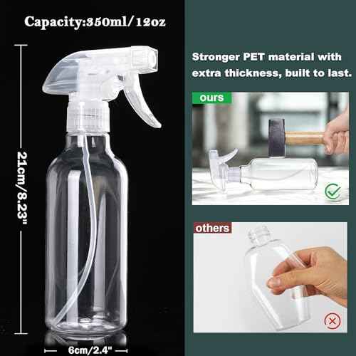 Spray Bottles 12oz Plastic Spray Bottle for Hair Mist/Stream Heavy Duty Empty Spray Bottles for Cleaning Solutions, Plants (12oz-Clear)