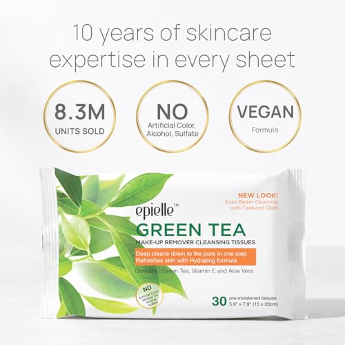 Epielle Makeup Remover Wipes, 6 Pack of 30 Count, Alcohol-Free