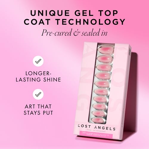 Lost Angels Pink Press On Nails - Almond Medium Length, 30 Count