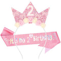2nd Birthday Sash & Tiara Headband Set for Girls Pink