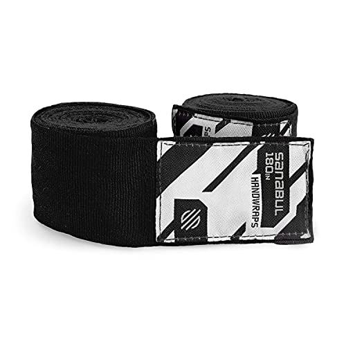 Sanabul Elastic 180 inch Boxing Handwraps | Boxing Gloves Muay Thai MMA Boxing Hand Wraps | Black, 180"