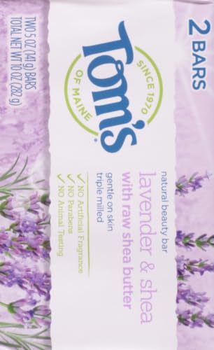 Tom's of Maine Natural Beauty Bar Soap, Lavender & Shea With Raw Shea Butter, 5 oz. 2-Pack