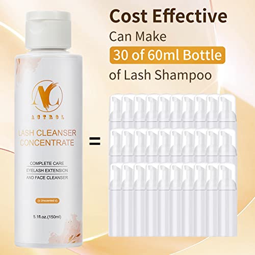 ACTROL Eyelash Cleanser Concentrate Kit 150ml Professional Lash Extensions Shampoo Natural Foaming Cleanser Kit DIY Wash for Extensions Salon Home Care-Makes 30 Bottles 60ml (Unscented-Kit)