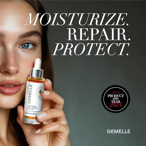 GEMELLE Lymphatic Gua Sha Face Oil + Anti-Aging Face Oil ? Morning & Night 15ml | Reduce Puffiness, Sculpt, Hydrate, Repair & Protect | Premium Natural Botanical Oil | Use with Gua Sha Facial Tools