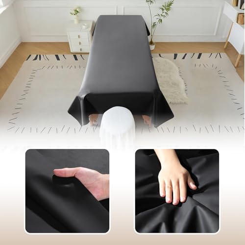 Reusable Massage Table Sheets, 87" x 51" Waterproof Massage Bed Cover PVC Wax Mat Pad Esthetician Bed Covers for Therapy Tattoo Beauty Salon SPA (Black 2pcs)
