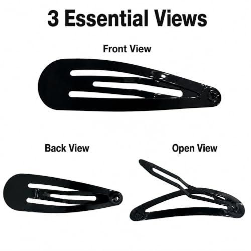 Black 2 Inch Hair Barrettes - 40 Pack Women & Girls Snap Hair Clips - Versatile & Strong Hold - Variation: Black