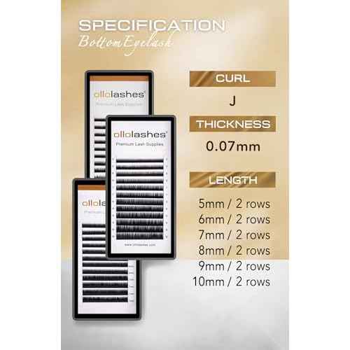 Bottom Lash Extension B C J Curl Mix4-10mm 0.03 0.05 0.07 0.10 0.15 thickness Black Color Super Matte Bottom Lash Extensions, Professional Supplies for Lash Techs (Bottom-J-0.07, 5-10mm)