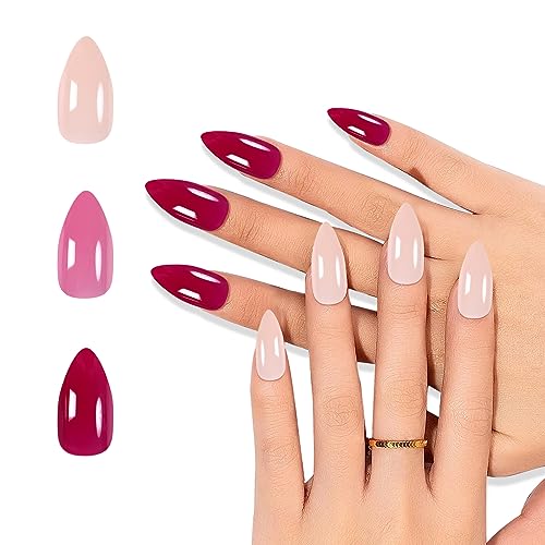 Sun Change Color Nail Tips Pink To Red Mood Change Manicure Kit Stiletto Acrylic Stick on Static Nails for Women Girls