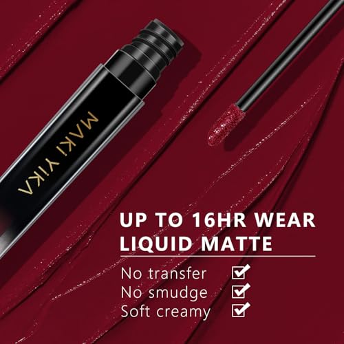 MAKI YIKA 2Pcs Matte Liquid Lipstick Set MVP Red Burgundy Lipstick Long Lasting Smudgeproof Transfer Proof Lip Makeup, Burgundy/MVPRed