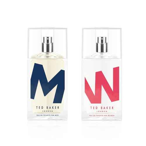 Ted Baker M and W EDT Bundle, Woman and Man Eau De Toilette, Includes M with Unique Notes of Tonka Bean and Musk, W with Notes of Fig Leaf, White Peony and Violet, 2 x 2.54 fl oz