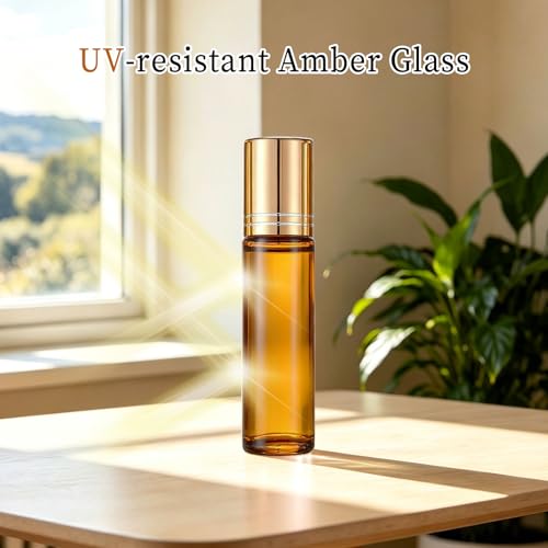 Rose Quartz Roller Bottles 10ml Essential Oils Set - 8 Color-Coded Glass Bottles