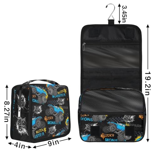 Hanging Travel Toiletry Bag for Kids, Women Cosmetic Organizer Makeup Bag Pouch Men Shaving Dopp Kit Shower Bag With Sturdy Hook(Off-Road Truck)