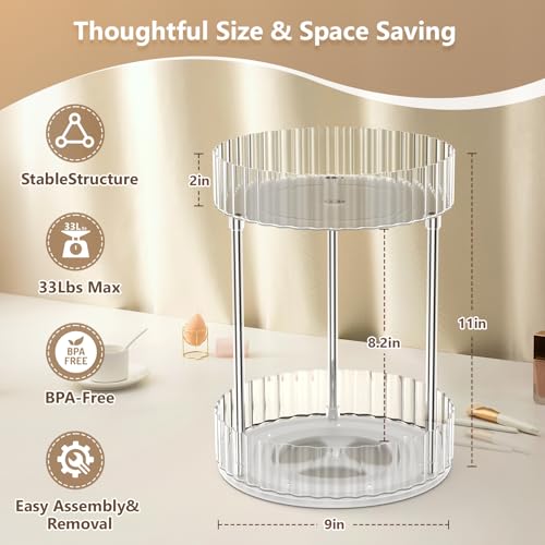 Large 360° Rotating Makeup Organizer with Detachable Storage for Bathroom & Bedroom