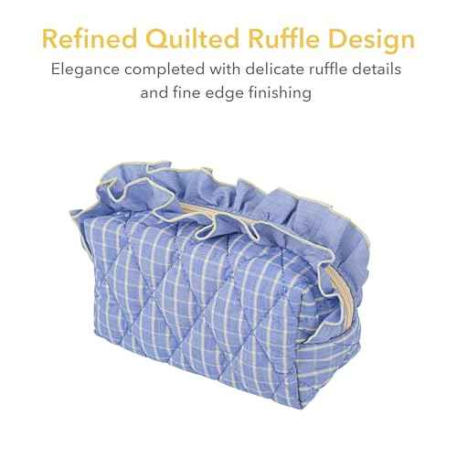 Frillie Quilted Ruffle Makeup Bag ? Cute & Elegant Cosmetic Organizer for Women, Lightweight Travel Pouch, Giftable Design (Pink)