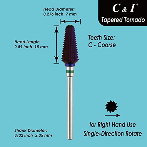 C & I TAPERED TORNADO & TEXAS TORNADO Nail Drill Bit for Nail Drill Machine, Purple Coated (Tapered Tornado, XC)