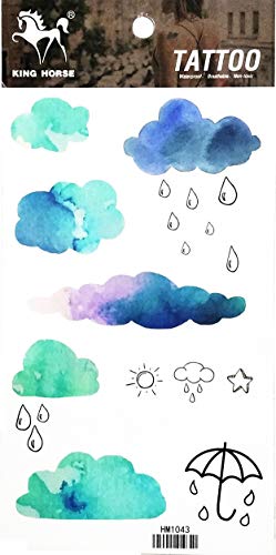 Waterproof Temporary Tattoo Stickers - 2 Sheets Sun Umbrella Cloud