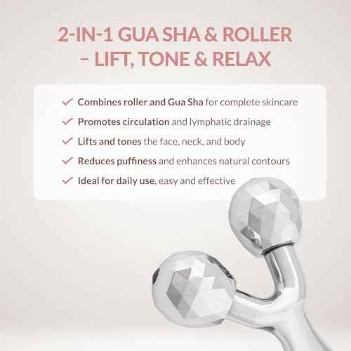 2-in-1 Face Roller and Gua Sha Tool with Strap and Gift Pouch for Face Neck and Eye for Puffy Eyes ? Cooling Facial Massager for Jawline Sculpting and Self Care