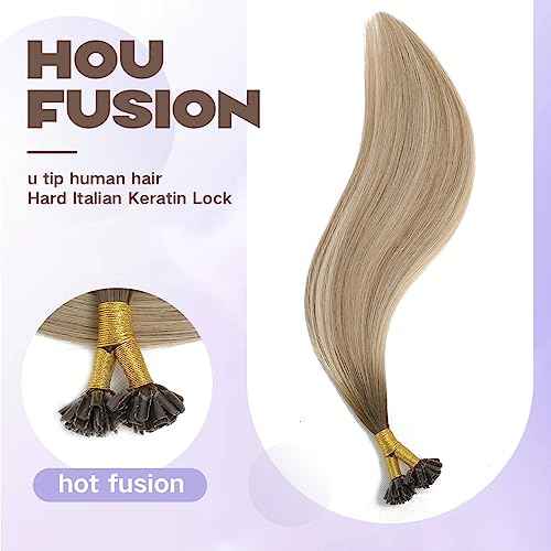 Sindra U Tip Hair Extensions Real Human Hair Color Darker Brown to Highlighted Blonde 20inch 50Grams Prebonded Fusion Keratin Tip Hair Extensions£¨Utip#3/8/22-20inch£©