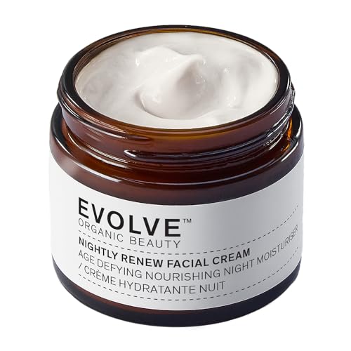 Evolve Organic Beauty - Nightly Renew Facial Cream | Nourish, Smooth, Plump, Refresh | Bio Retinol, Peony, Natural Essential Oil Blend | Small Batch, Vegan Clean Beauty (2 oz | 60 ml) Package May Vary