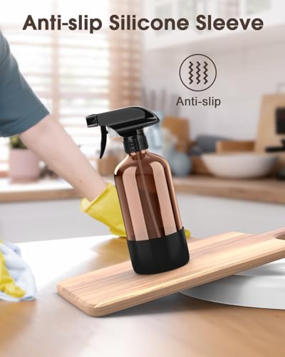 Amber Glass Spray Bottle 16oz with Silicone Sleeve, 2 Pack