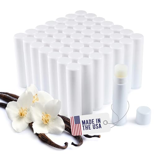 Vanilla Lip Balm Bulk Pack of 50 Unlabeled Tubes - Natural Ingredients, Made in USA