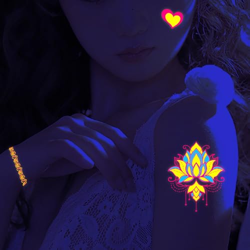 4 Sheet Glow in Dark UV Temporary Tattoos Waterproof